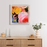 Yellow and Violet Flowers C - High Resolution Giclee Printed Canvas Framed in Contemporary Clear Acrylic Frame